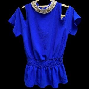 Moa Moa blouse cold shoulder embellished neckline keyhole in back Sz Medium NWT